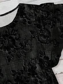 EMERY ROSE Áo kiểu nữ dáng rộng, cổ tròn, tay bồng, họa tiết hoa. - màu đen - Xem 5