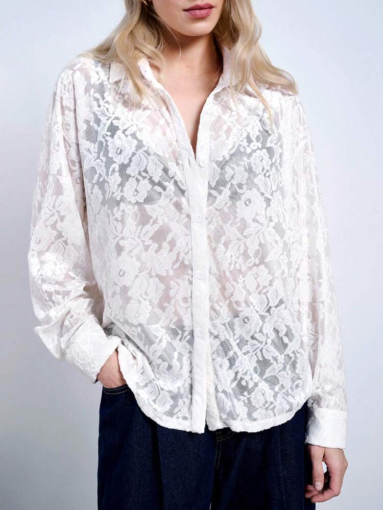 SHEIN Maija Women White Lace Sleeveless Jumpsuit, Versatile, Elegant, Comfortable, Fitted, Suitable For Summer & Valentine's Day Festival