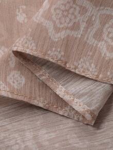 DAZY Women's Floral Print Loose Lantern Sleeve Tassel Tie Elegant Vacation Blouse, Spring/Autumn - Khaki - View 8