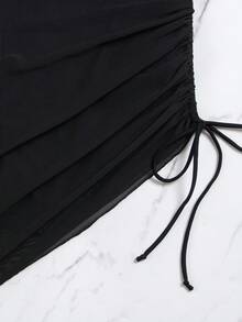 Swim Vcay Women's Summer New Vacation Style Strapless Hollow-Out Mesh Patchwork One Piece Swimsuit - Black - View 5