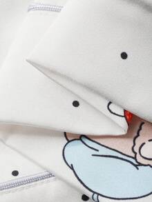 Dazy Plus Bộ đồ ngủ 2 món in hình hoạt hình dễ thương, áo tay ngắn dáng rộng và quần dài, thích hợp cho mùa xuân/thu. - Màu be - Xem 3