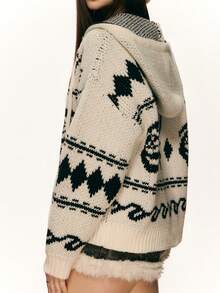 INAWLY Women's Drop Shoulder Long Sleeve Hooded Zip-Up Sweater Jacket, Winter - Beige - View 7
