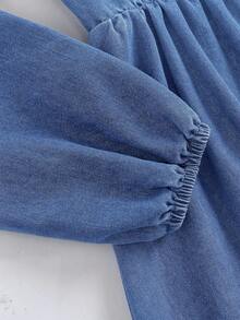 Teen GirlBlue Denim Ruffle Collar Puff Sleeve Dress,Kids - Light Wash - View 2