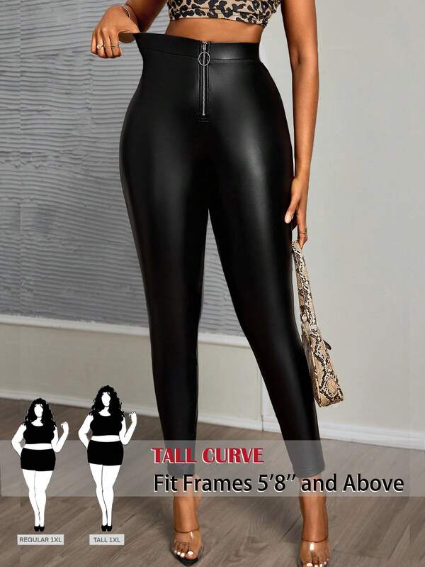 SHEIN Tall CURVE New Plus Size Women's Tall Girls Solid Color PU Leather Zipper Front Skinny Leggings,High-Waisted Makes You Look Slimmer And Your Legs Longer, Tall Women Pants,Suitable For Tall Women.High-Waisted Makes You Look Slimmer And Your Legs Longer, Suitable For Tall Women.Old Money Style,Suitable For All Seasons And Occasion,Suitable For Tall Girls& Women, Summer Wide-Leg Pants Summer Summer Wide-Leg Pants Pants Pants Summer Outfits Summer Holiday Outfits Long Summer Pants For Women Spring Outfit ,Wide-Leg Pants,Office Pants,Elegant Pants,Casual Pants, High-Waisted Slimming Wide-Leg Pants For Summer,Elegant Women's Ceremony Pants For Women,Summer Holiday Outfits,Summer Vacation Outfits,Casual Pants For Women ,Sexy Pants For Women,Carnival Women Look 2026 2026 Carnival Women Carnival Clothes
