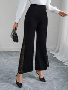 SHEIN Tall CURVE 大码水钻装饰休闲裤 - 黑色 - 查看 7
