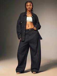 Denimoi Barrel Leg Adjustable Ankle Baggy Jeans Fashionable Streetwear Barrel Jeans Balloon Jeans - Dark Wash - View 3