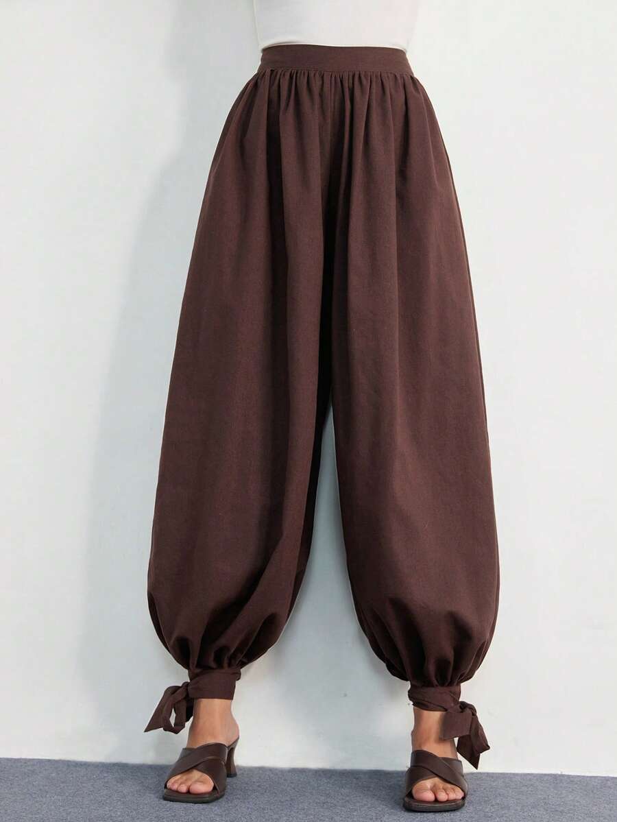 Aveloria Modichic Quần dài nữ phong cách Bohemian dáng rộng, chất liệu vải giả lanh họa tiết quả dứa, sang trọng và cao cấp. - Cà phê nâu - Xem 1