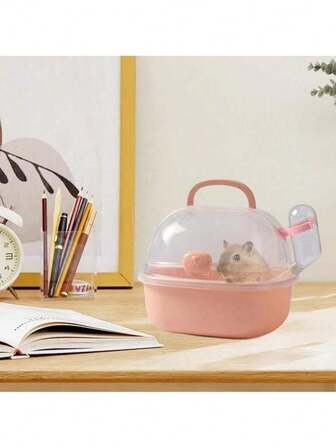 1 Portable Transparent Hamster Transport Cage, Small Pet Travel Cage, Escape-Proof Carry Cage With Water Bottle - Breathable Travel Box For Small Pets Perfect For Marmots And Mice, PP Material, Quick-Release Closure System