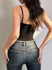 INAWLY Solva Women's Minimalist Solid Color Fitted Camisole, Versatile For Summer - Black - View 5