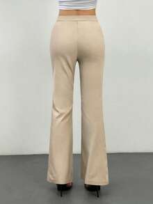 SHEIN Tall Quần ống loe công sở thanh lịch, sang trọng dành cho nữ, cạp cao, kiểu dáng chuyên nghiệp, lấy cảm hứng từ trang phục công sở cổ điển. - Màu Khaki - Xem 2