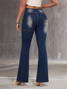 SHEIN BAE Jeans Acampanados Con Efecto Lavado - Azul - Ver 2
