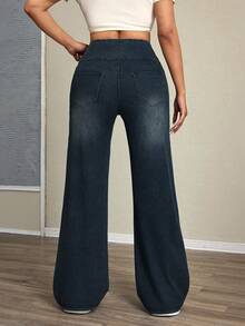 Flexra Women's High Waist Wide Leg Loose Casual Versatile Jeans - Dark Wash - View 2