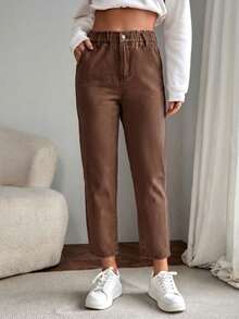 EMERY ROSE 女士夏季纸袋腰直筒牛仔裤 - 咖啡棕 - 查看 3