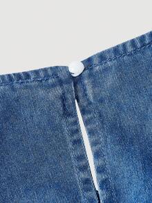 Sweetra Casual Crew Neck Sleeveless Denim Dress For Women - Blue - View 3