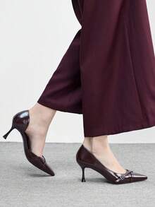 CUCCOO BIZCHIC Zapatos de tacón alto elegantes con diseño de hebilla y punta puntiaguda para mujer - Burdeos - Ver 4