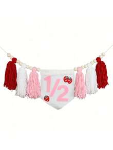 Decoraciones para fiesta de medio año de cumpleaños, estilo bohemio, Navidad, 1er cumpleaños, tema de fresa, bandera, guirnalda de cuentas de madera y borlas, gorro de medio cumpleaños, set de suministros para celebración de niño/niña, telón de fondo para fotos - Multicolor - Ver 9