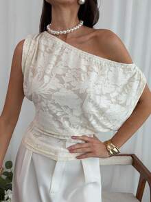 Aloruh 女士优雅性感透视露肩修身短袖套头衫 - 白色 - 查看 12