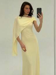 Aloruh Vestido elegante de mujer con cuello asimétrico de unicolor