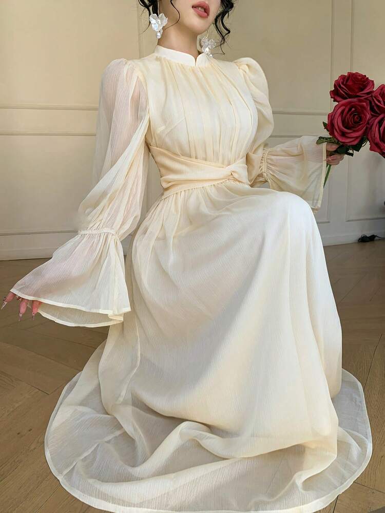 Women's Elegant Ruffle Collar Midi Dress For Party,Wedding Guest Dress Women Sundress