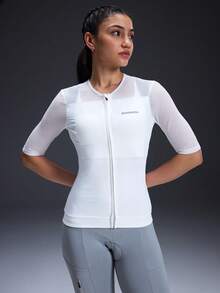 Powerista Women's Solid Color Minimalist Short Sleeve Cycling Jersey - White - View 4