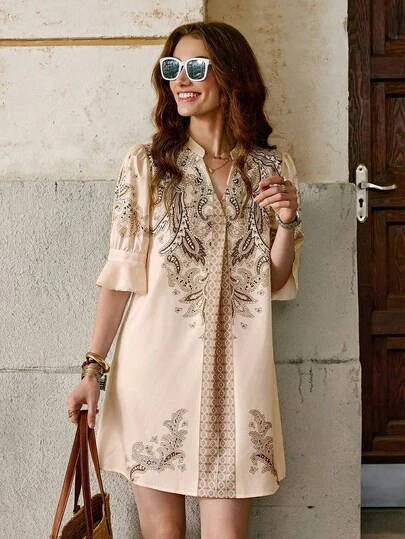 Solivie שמלת אביב/קיץ עם שרוולים בינוניים והדפסת ליום ולנטיין לנשים, תלבושת ליום ולנטיין