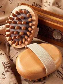 Body Anti Cellulite Brush Soothing Wooden Essential Oil Spa Air Cushion Massage Hair Comb Scalp Massage Brush Body Massager Gym Accessories - Brown - View 6