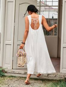 Freevana Plus Size Elegant Floral 3D Print Sleeveless Dress, Summer - White - View 2