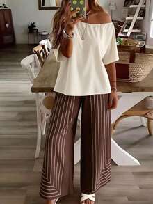 Weeklong Bộ đồ nữ cỡ lớn in hoa, thiết kế bất đối xứng vai, thích hợp cho mùa xuân/hè. - Nhiều màu - Xem 3