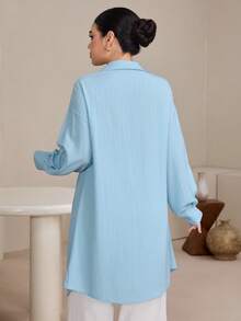 Graceveil Áo sơ mi dài tay dáng rộng màu xanh dương dành cho nữ - Màu xanh lam - Xem 2