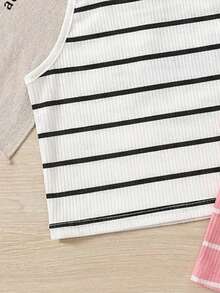 SHEIN Young Girl Ribbed Ribbed Casual Versatile Halter Neck Camisole - Multicolor - View 4