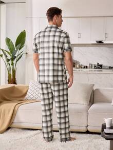 CoupledUp Plaid Print Men's Short Sleeve Pajama Set With Collar - Multicolor - View 5