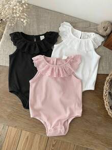 3pcs/Set Newborn Baby Girl Cute Knitted Ruffle Romper Set, Summer - Multicolor - View 5