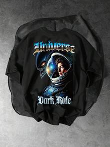 GENIUS ODE Men's Casual Round Neck Short Sleeve Astronaut Graphic T-Shirt, Summer - Black - View 1