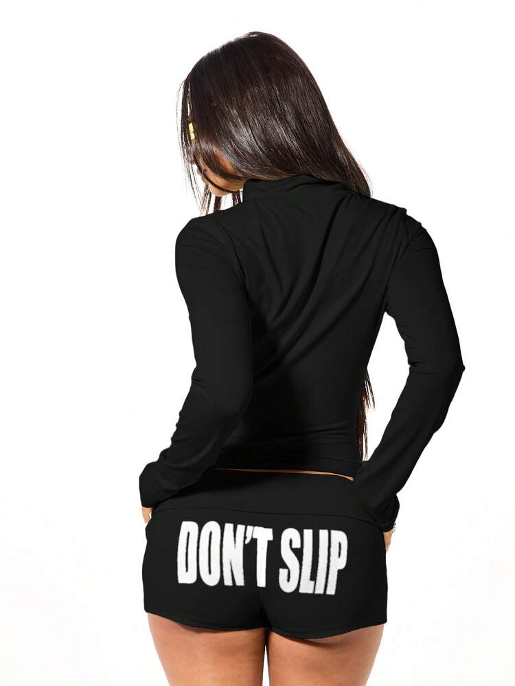 SUMWON WOMEN Zip Up Hoodie With Bold Letter Print