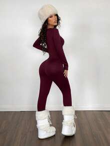 StreetHx Women's Black Square Neck Printed Jumpsuit - Red Violet - View 2