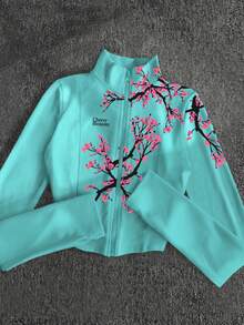 Glimmora Y2K风格花卉标语印花抓绒外套，时尚休闲运动拉链修身长袖女式外套，适合户外旅行，礼品 - 彩色 - 查看 1