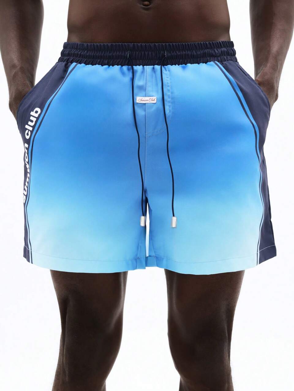 SUMWON Summer Gradient Board Shorts With Side Stripes And Brand Logo Text Beach Swim Trunks For Vacation Pool