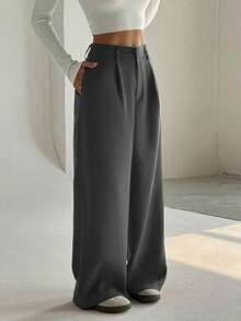 TRNVIE 2025 时尚畅销复古优雅垂坠宽松阔腿裤 - 灰色 - 查看 3