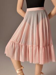 SHEIN 少女粉色网纱芭蕾舞裙套装，包含紧身衣，时尚优雅 - 黑色 - 查看 1