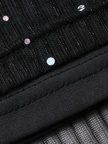 DAZY 优雅露肩中长连衣裙，收腰设计，适合婚礼、派对、正式场合，春夏闪亮连衣裙 - 黑色 - 查看 3