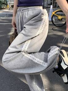 DAZY Women's Loose Drawstring Waist Wide Leg Pants, Casual Sports Sweatpants, Spring/Autumn - Grey - View 5