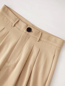 Olithes Beige High Waist Wide Leg Pants/Minimalist Relaxed Casual Chic Trousers/Commuting/Daily/Versatile Leg Lengthening - Khaki - View 3