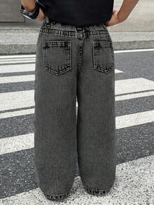 Quần jeans denim xanh dáng rộng, phong cách đường phố retro dành cho bé trai, thích hợp mặc hàng ngày vào mùa xuân và mùa hè. - màu đen - Xem 3