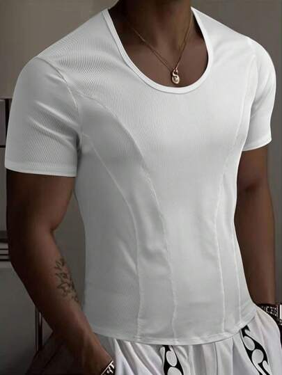 Manfinity Men's Casual Solid Color Crew Neck Short Sleeve T-Shirt