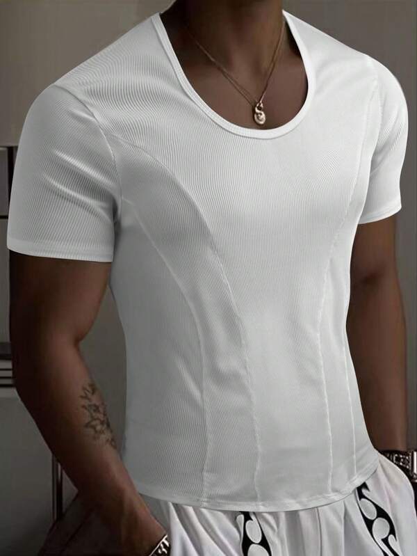 Manfinity Herren Lässig Einfarbiges Rundhals Kurzarm T-Shirt