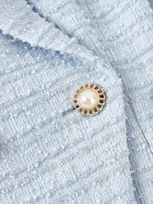 SHEIN MOD White Metal Buckle Double-Breasted Belted Blazer - Baby Blue - View 4