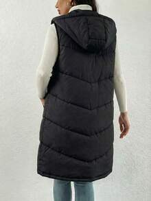 Chaleco acolchado largo para mujer con capucha – Ligero, cálido y con cierre delantero de cremallera,Abrigos para mujer - Negro - Ver 3