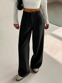 SHEIN Unity 1 chiếc quần ống rộng dáng suông, tối giản, đa năng dành cho nữ, phù hợp cho công sở, học đường, ngày Nhà giáo, mọi mùa, màu đen. - màu đen - Xem 1