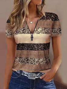 EMERY ROSE Women's Retro Striped Print Short Sleeve T-Shirt - Multicolor - View 1