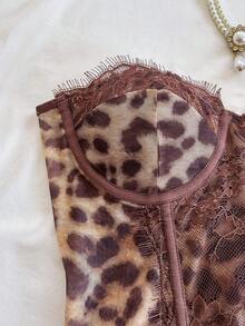 Soleia Women's Leopard Print Lace Patchwork Fitted Camisole Top,Vacation Outfits, Beach Outfits, Summer, Tropical Outfits, Cute And FunRetro Outfits, Carnival - Multicolor - View 5